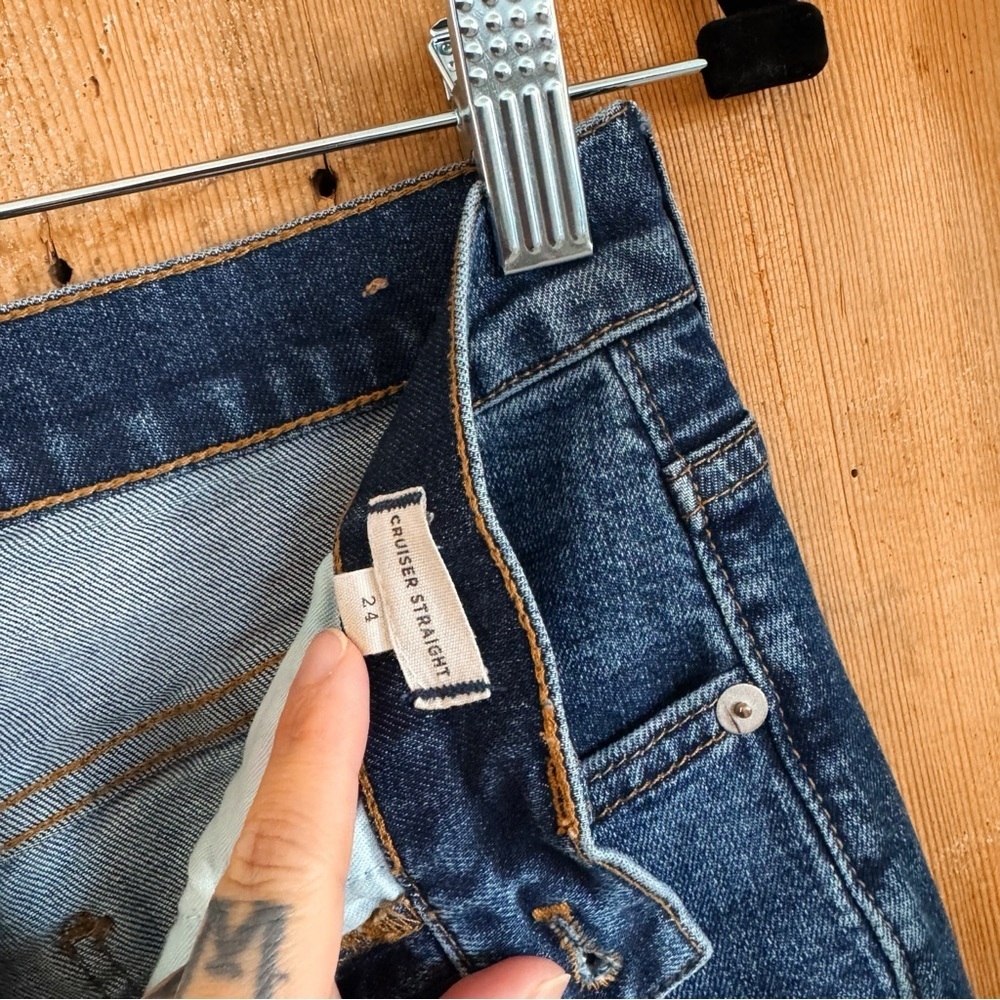 Sz 24 Madewell Cruiser Straight Medium Wash Crop Jeans Two-Tone Edition 70s EUC - Picture 5 of 7